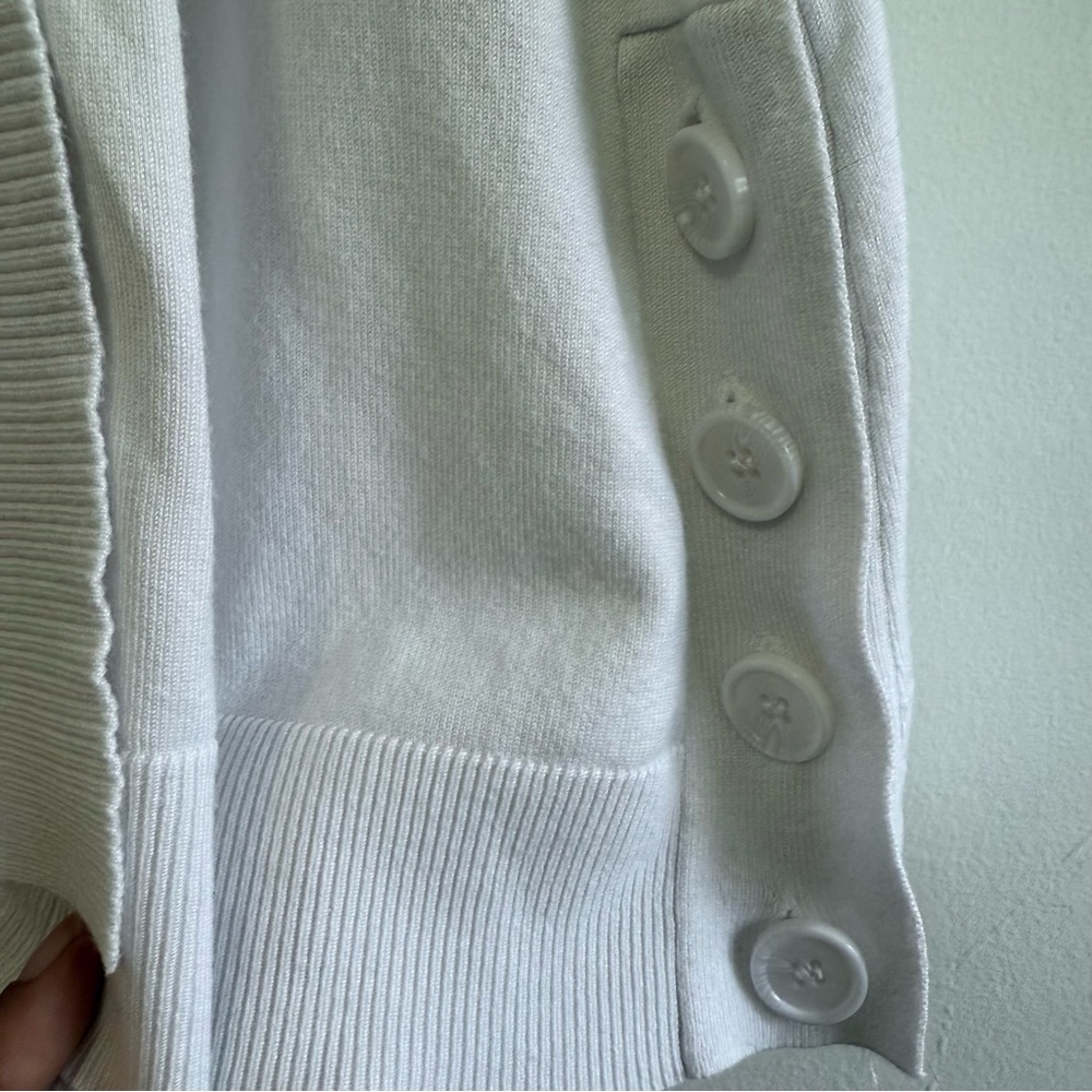 Multiples White Longline Open Front Cardigan Ribbed Trim Button Detail - Picture 5 of 6